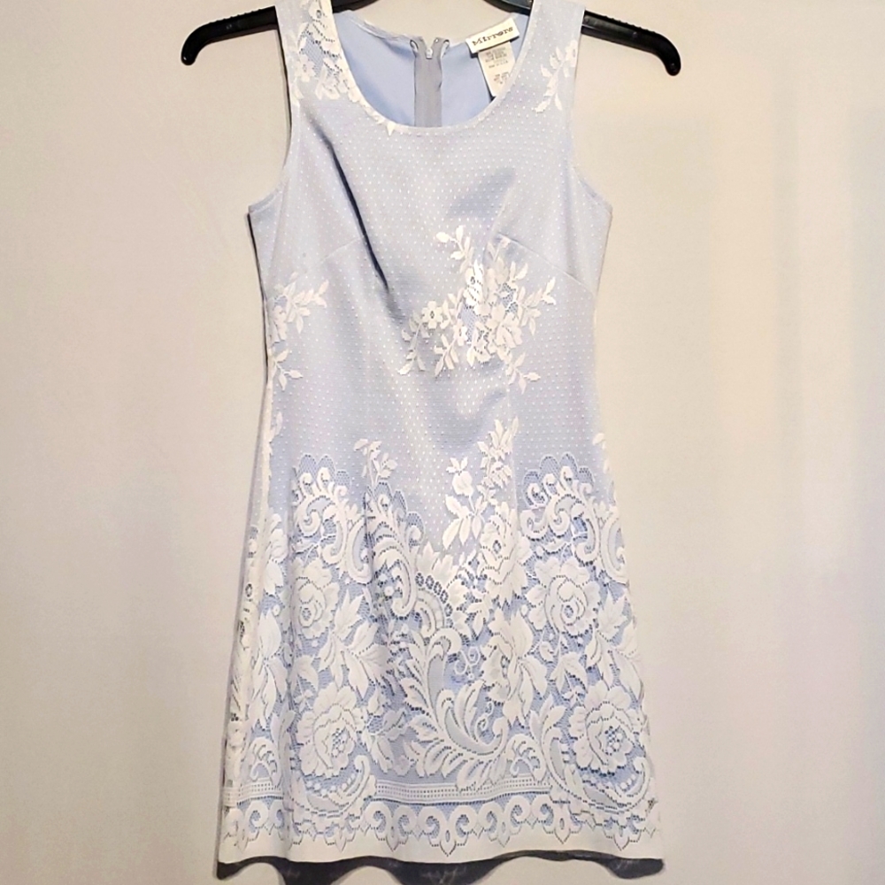 Mirrors Dress white Lace light blue slip  size Small